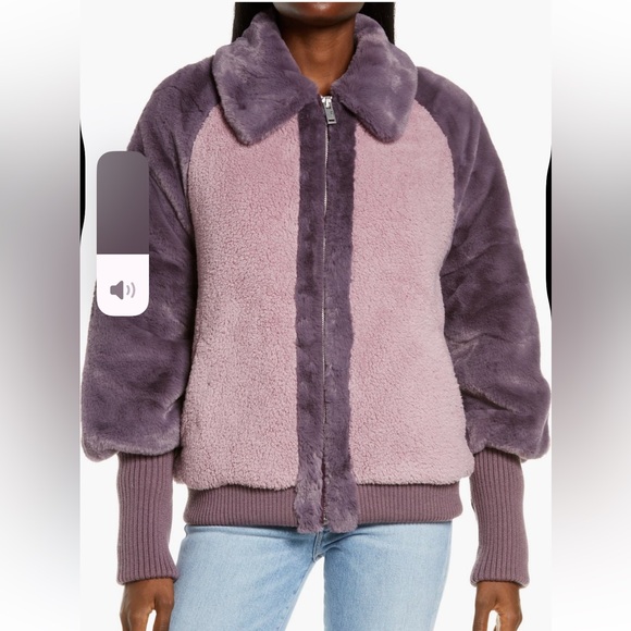 UGG women's Augusta Faux Fur & Faux Shearling Baseball Jacket size L - Picture 5 of 14